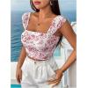 imageSHENHE Womens Floral Wide Strap Ruched Square Neck Cute Fitted Boho Crop Tank TopRed