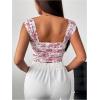 imageSHENHE Womens Floral Wide Strap Ruched Square Neck Cute Fitted Boho Crop Tank TopRed