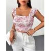 imageSHENHE Womens Floral Wide Strap Ruched Square Neck Cute Fitted Boho Crop Tank TopRed