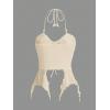 imageSHENHE Womens Halter Neck Ruched Drawstring Lettuce Trim Asymmetrical Cute Crop TopApricot