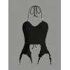 imageSHENHE Womens Halter Neck Ruched Drawstring Lettuce Trim Asymmetrical Cute Crop TopBlack