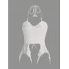 imageSHENHE Womens Halter Neck Ruched Drawstring Lettuce Trim Asymmetrical Cute Crop TopWhite