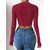 imageSHENHE Womens Lace Top Sheer Mesh Long Sleeve Asymmetrical Hem Sexy T Shirt Bustier Crop TopsBurgundy