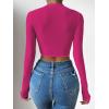 imageSHENHE Womens Lace Top Sheer Mesh Long Sleeve Asymmetrical Hem Sexy T Shirt Bustier Crop TopsHot Pink