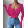 imageSHENHE Womens Lace Top Sheer Mesh Long Sleeve Asymmetrical Hem Sexy T Shirt Bustier Crop TopsHot Pink