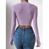 imageSHENHE Womens Lace Top Sheer Mesh Long Sleeve Asymmetrical Hem Sexy T Shirt Bustier Crop TopsLilac Purple