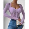 imageSHENHE Womens Lace Top Sheer Mesh Long Sleeve Asymmetrical Hem Sexy T Shirt Bustier Crop TopsLilac Purple