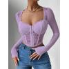 imageSHENHE Womens Lace Top Sheer Mesh Long Sleeve Asymmetrical Hem Sexy T Shirt Bustier Crop TopsLilac Purple
