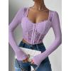 imageSHENHE Womens Lace Top Sheer Mesh Long Sleeve Asymmetrical Hem Sexy T Shirt Bustier Crop TopsLilac Purple