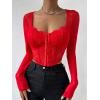 imageSHENHE Womens Lace Top Sheer Mesh Long Sleeve Asymmetrical Hem Sexy T Shirt Bustier Crop TopsRed