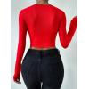imageSHENHE Womens Lace Top Sheer Mesh Long Sleeve Asymmetrical Hem Sexy T Shirt Bustier Crop TopsRed