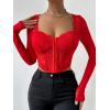 imageSHENHE Womens Lace Top Sheer Mesh Long Sleeve Asymmetrical Hem Sexy T Shirt Bustier Crop TopsRed