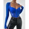 imageSHENHE Womens Lace Top Sheer Mesh Long Sleeve Asymmetrical Hem Sexy T Shirt Bustier Crop TopsRoyal Blue