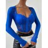 imageSHENHE Womens Lace Top Sheer Mesh Long Sleeve Asymmetrical Hem Sexy T Shirt Bustier Crop TopsRoyal Blue