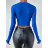 imageSHENHE Womens Lace Top Sheer Mesh Long Sleeve Asymmetrical Hem Sexy T Shirt Bustier Crop TopsRoyal Blue