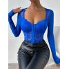 imageSHENHE Womens Lace Top Sheer Mesh Long Sleeve Asymmetrical Hem Sexy T Shirt Bustier Crop TopsRoyal Blue