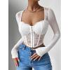 imageSHENHE Womens Lace Top Sheer Mesh Long Sleeve Asymmetrical Hem Sexy T Shirt Bustier Crop TopsWhite