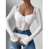 imageSHENHE Womens Lace Top Sheer Mesh Long Sleeve Asymmetrical Hem Sexy T Shirt Bustier Crop TopsWhite