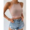 imageSHENHE Womens Lace Up Tie Back Sleeveless Crop Top Textured Sexy Fitted Halter TopApricot