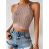 imageSHENHE Womens Lace Up Tie Back Sleeveless Crop Top Textured Sexy Fitted Halter TopApricot