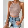 imageSHENHE Womens Lace Up Tie Back Sleeveless Crop Top Textured Sexy Fitted Halter TopApricot
