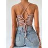 imageSHENHE Womens Lace Up Tie Back Sleeveless Crop Top Textured Sexy Fitted Halter TopApricot