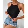 imageSHENHE Womens Lace Up Tie Back Sleeveless Crop Top Textured Sexy Fitted Halter TopBlack