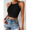 imageSHENHE Womens Lace Up Tie Back Sleeveless Crop Top Textured Sexy Fitted Halter TopBlack
