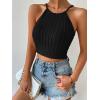 imageSHENHE Womens Lace Up Tie Back Sleeveless Crop Top Textured Sexy Fitted Halter TopBlack