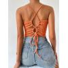 imageSHENHE Womens Lace Up Tie Back Sleeveless Crop Top Textured Sexy Fitted Halter TopCoral Orange