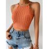 imageSHENHE Womens Lace Up Tie Back Sleeveless Crop Top Textured Sexy Fitted Halter TopCoral Orange