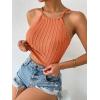 imageSHENHE Womens Lace Up Tie Back Sleeveless Crop Top Textured Sexy Fitted Halter TopCoral Orange