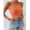 imageSHENHE Womens Lace Up Tie Back Sleeveless Crop Top Textured Sexy Fitted Halter TopCoral Orange
