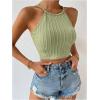 imageSHENHE Womens Lace Up Tie Back Sleeveless Crop Top Textured Sexy Fitted Halter TopGreen