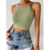 imageSHENHE Womens Lace Up Tie Back Sleeveless Crop Top Textured Sexy Fitted Halter TopGreen