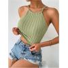 imageSHENHE Womens Lace Up Tie Back Sleeveless Crop Top Textured Sexy Fitted Halter TopGreen