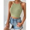 imageSHENHE Womens Lace Up Tie Back Sleeveless Crop Top Textured Sexy Fitted Halter TopGreen