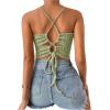 imageSHENHE Womens Lace Up Tie Back Sleeveless Crop Top Textured Sexy Fitted Halter TopGreen