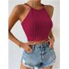 imageSHENHE Womens Lace Up Tie Back Sleeveless Crop Top Textured Sexy Fitted Halter TopMaroon
