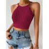 imageSHENHE Womens Lace Up Tie Back Sleeveless Crop Top Textured Sexy Fitted Halter TopMaroon