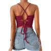 imageSHENHE Womens Lace Up Tie Back Sleeveless Crop Top Textured Sexy Fitted Halter TopMaroon