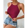 imageSHENHE Womens Lace Up Tie Back Sleeveless Crop Top Textured Sexy Fitted Halter TopMaroon