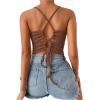 imageSHENHE Womens Lace Up Tie Back Sleeveless Crop Top Textured Sexy Fitted Halter TopRust Brown