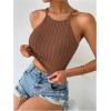 imageSHENHE Womens Lace Up Tie Back Sleeveless Crop Top Textured Sexy Fitted Halter TopRust Brown