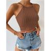 imageSHENHE Womens Lace Up Tie Back Sleeveless Crop Top Textured Sexy Fitted Halter TopRust Brown