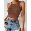 imageSHENHE Womens Lace Up Tie Back Sleeveless Crop Top Textured Sexy Fitted Halter TopRust Brown