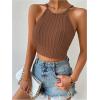 imageSHENHE Womens Lace Up Tie Back Sleeveless Crop Top Textured Sexy Fitted Halter TopRust Brown