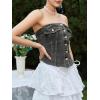 imageSHENHE Womens Strapless Button Up Shirred Raw Hem Sexy Fitted Crop Denim Tube TopLight Grey