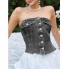 imageSHENHE Womens Strapless Button Up Shirred Raw Hem Sexy Fitted Crop Denim Tube TopLight Grey