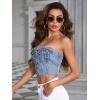 imageSHENHE Womens Strapless Button Up Shirred Raw Hem Sexy Fitted Crop Denim Tube TopLight Wash